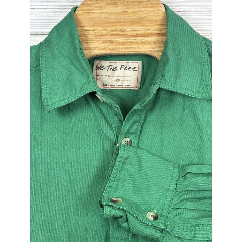Free People Shirt Mens Medium Green Button Up Long Sleeve‎ Sz XS